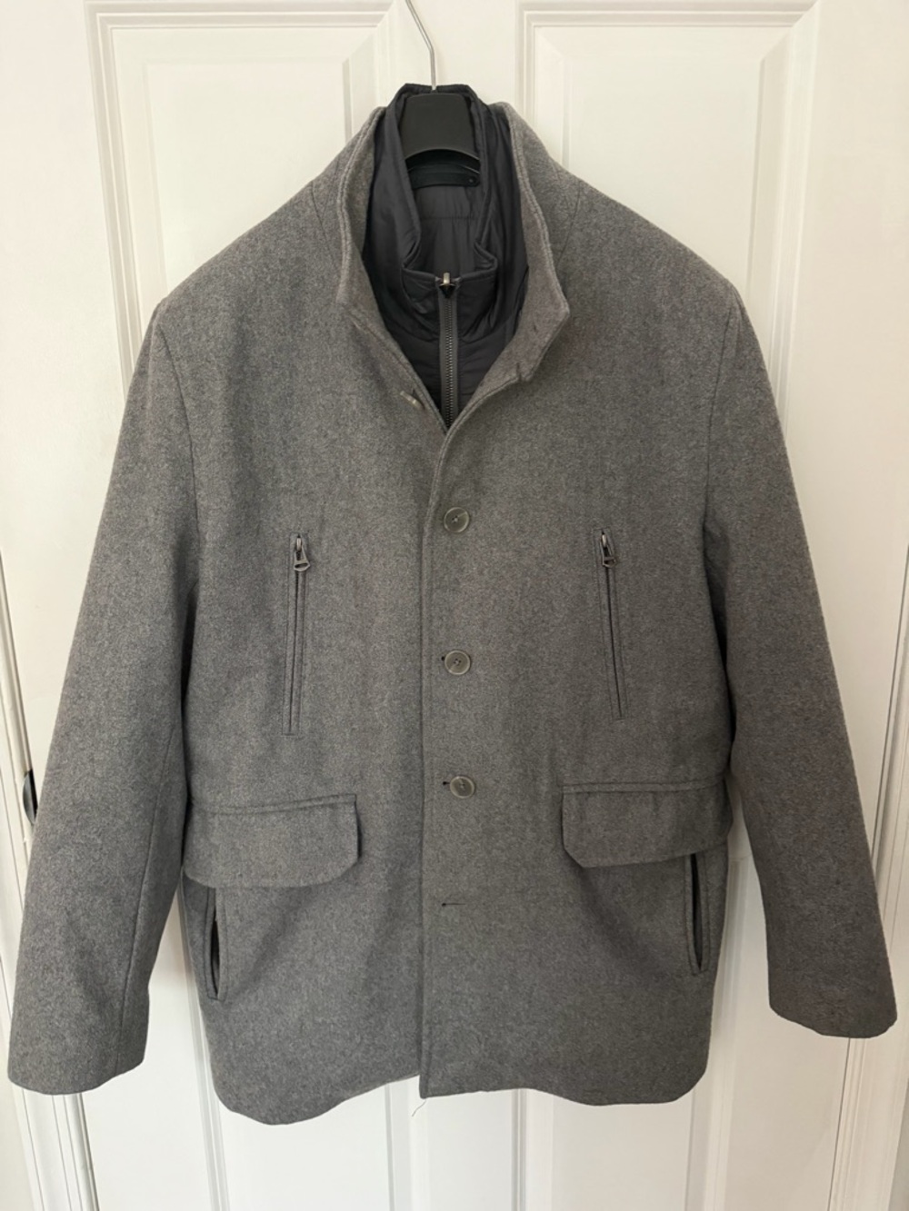 Cole Haan Size M  Men's Wool Blend Winter Coat Grey Button Down and Zipper